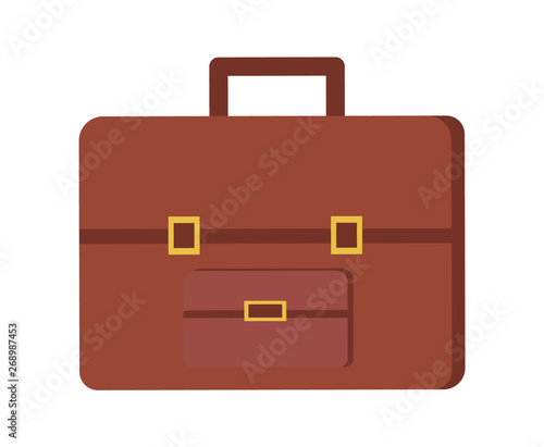 Leather briefcase, vector brown case with clasp isolated icon. Business luggage icon, portfolio sign, elegant personal retro valise with handle