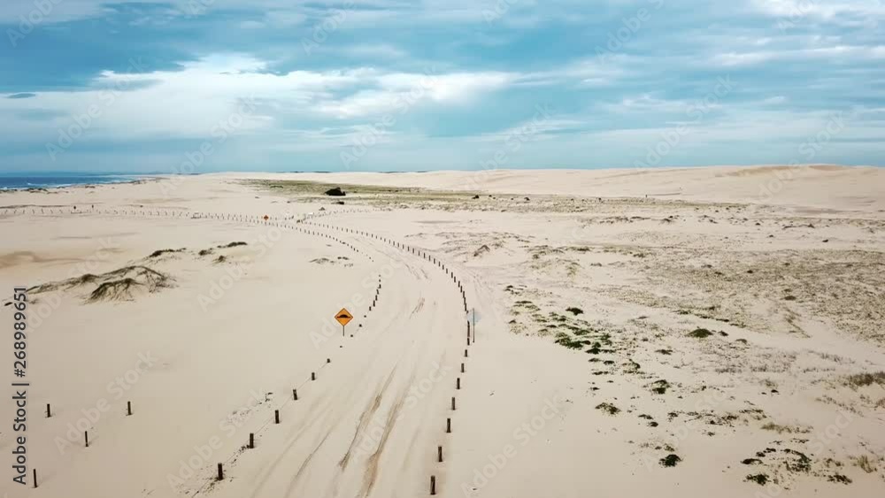 Cinematic Drone Aerial POV of Road Sand Trails Near Beach in Stockton National Park Australia 4k Cinematic Drone Aerial POV of Road Sand Trails Near Beach in Stockton National Park Australia 4k