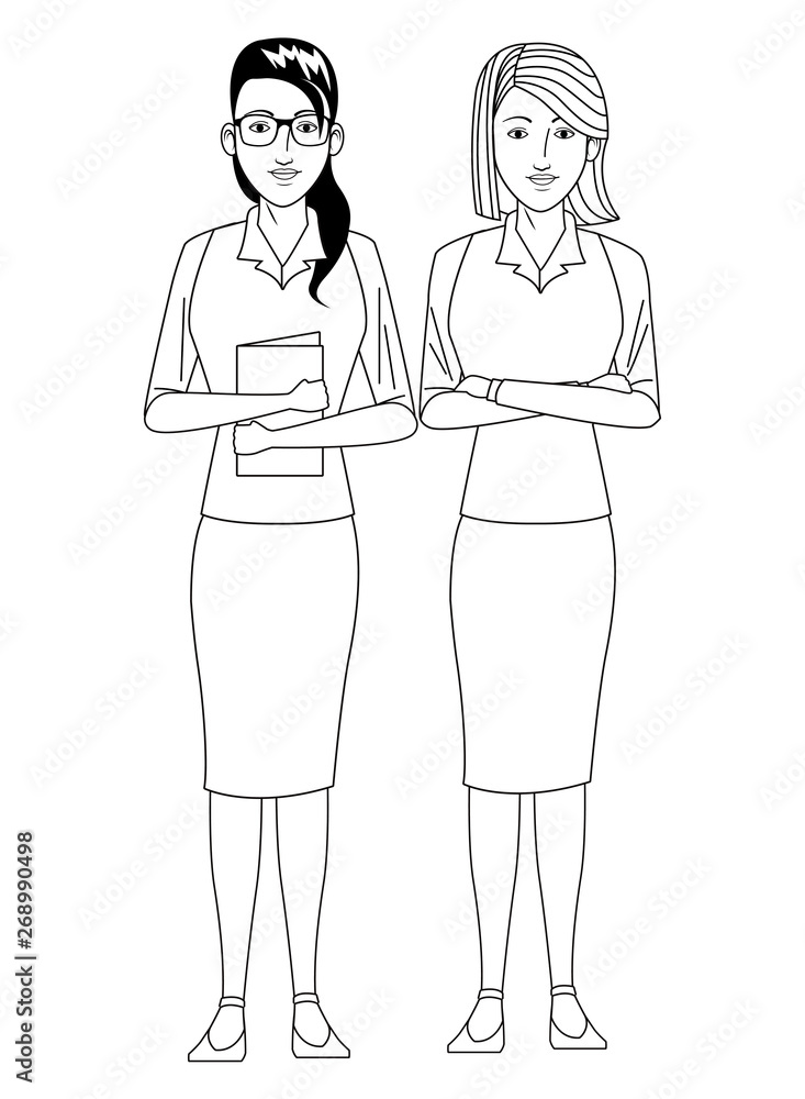 businesswomen avatar cartoon character black and white businesswomen avatar cartoon character black and white