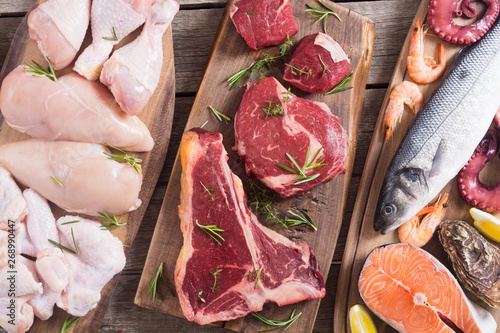 Assortment of meat and seafood photo