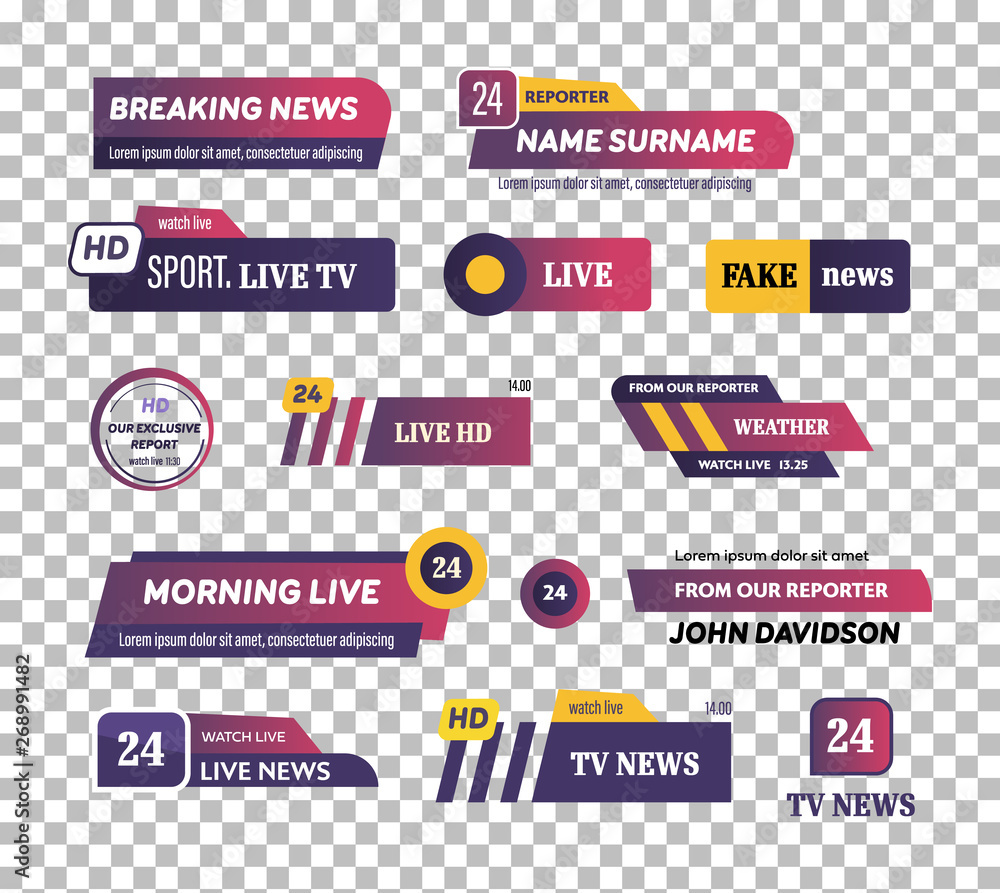 Obraz premium News bar logos, icons of news feeds, television, radio channels