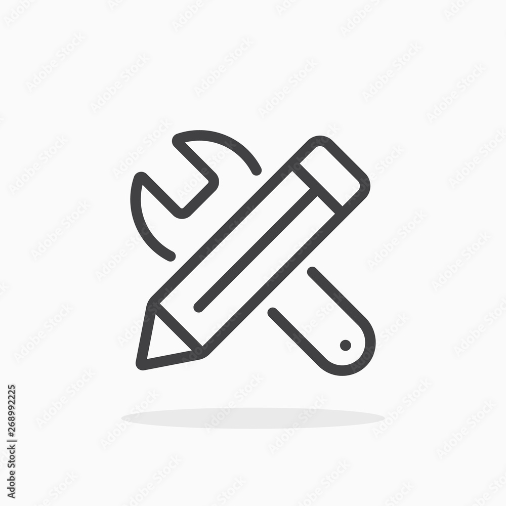 Wrench and pencil icon in line style. Editable stroke.