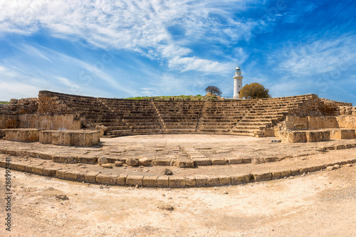 Canvas-taulu Ancient Odeon amphitheatre in Paphos Archaeological Park (Kato Pafos), harbour of Paphos, Cyprus, panoramic view