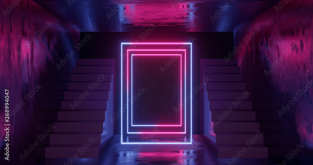 3d rendering, abstract neon background, pink blue glowing light ...
