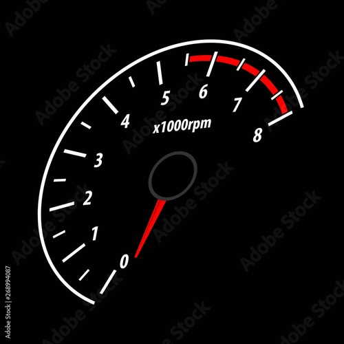 Tachometer gauge isolated on black background. Vector illustration.
