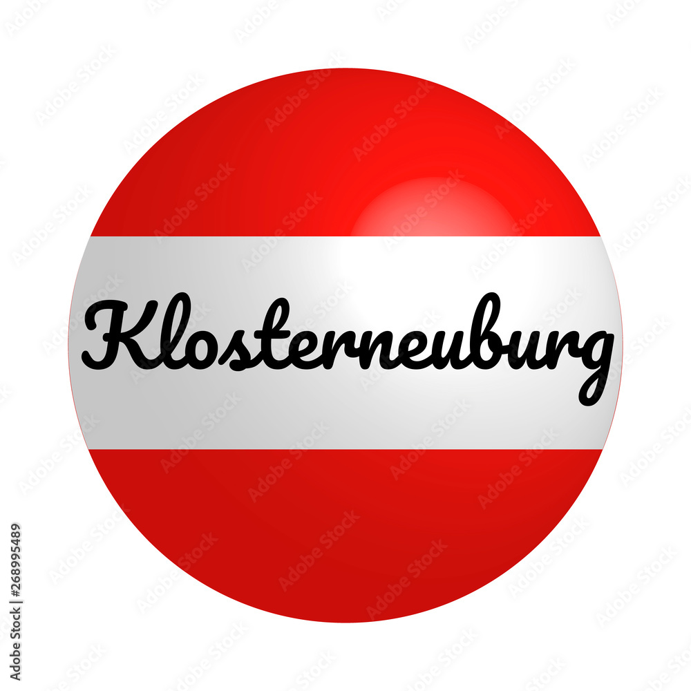 Round button Icon of national flag of Austria with inscription of city name: Klosterneuburg in modern style and reflection of light. Vector EPS10 illustration. Round button Icon of national flag of Austria with inscription of city name: Klosterneuburg in modern style and reflection of light. Vector EPS10 illustration.