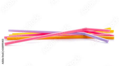colorful plastic drinking straws isolated over the white background