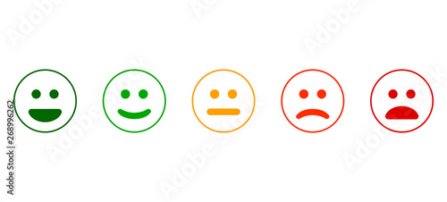 Rating satisfaction. Vector icon. The range of emotions. 5 kinds of moods. User experience. Feedback in the form of emotion. Excellent, good, normal, bad, awful.