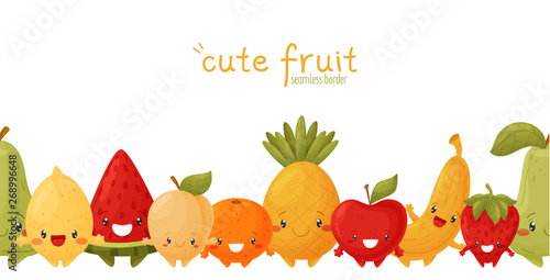 Seamless border of cute fruits
