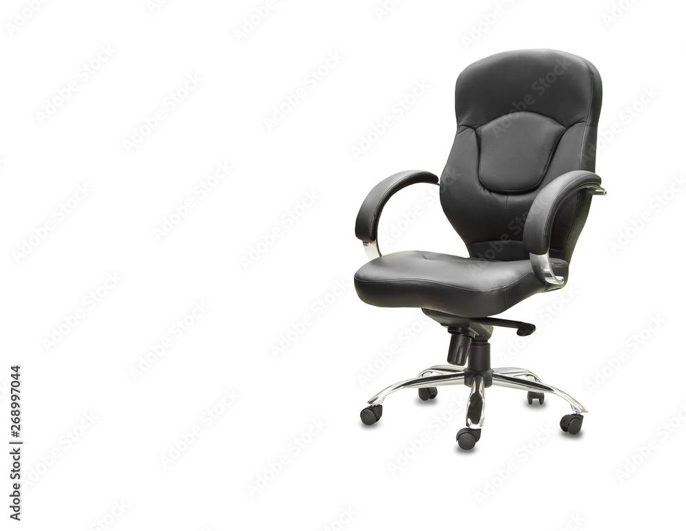 The office chair from black leather. Isolated over white The office chair from black leather. Isolated over white