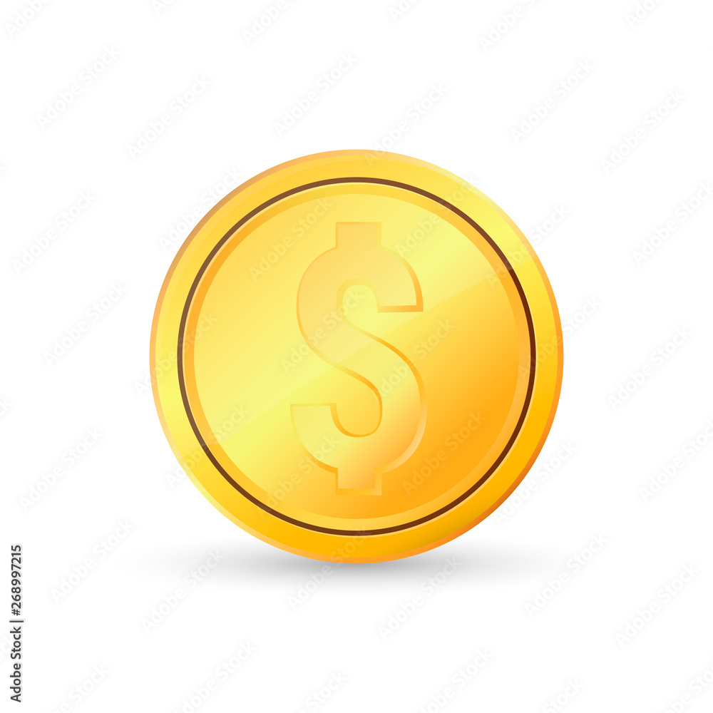 Realistic gold coin, object design template, 3D logo, app icon, vector illustration Realistic gold coin, object design template, 3D logo, app icon, vector illustration