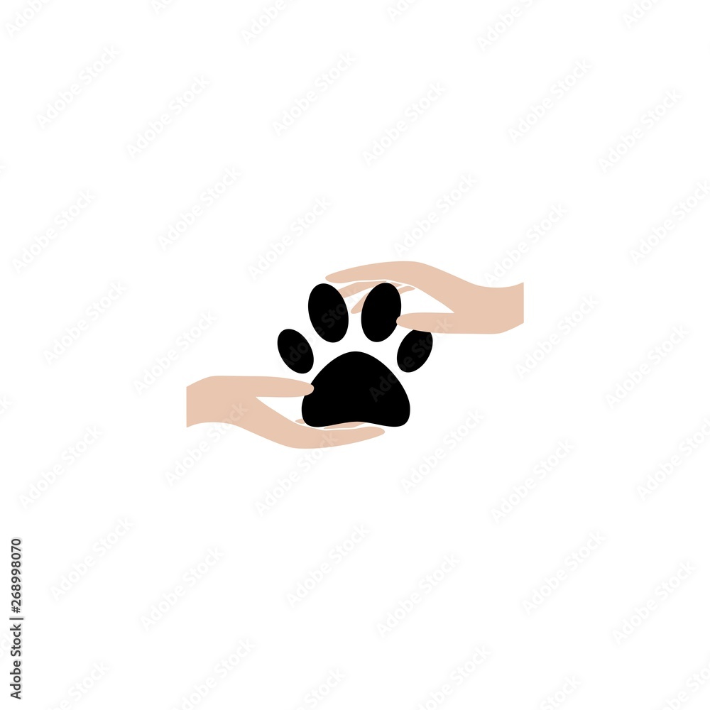 Simple Pet care logo, animal care icon, hands and paw concept Simple Pet care logo, animal care icon, hands and paw concept
