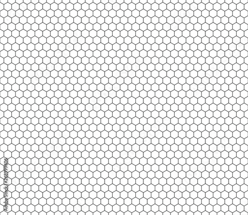 Hexagon seamless pattern. Black line honeycomb repeatable pattern on white background vector.