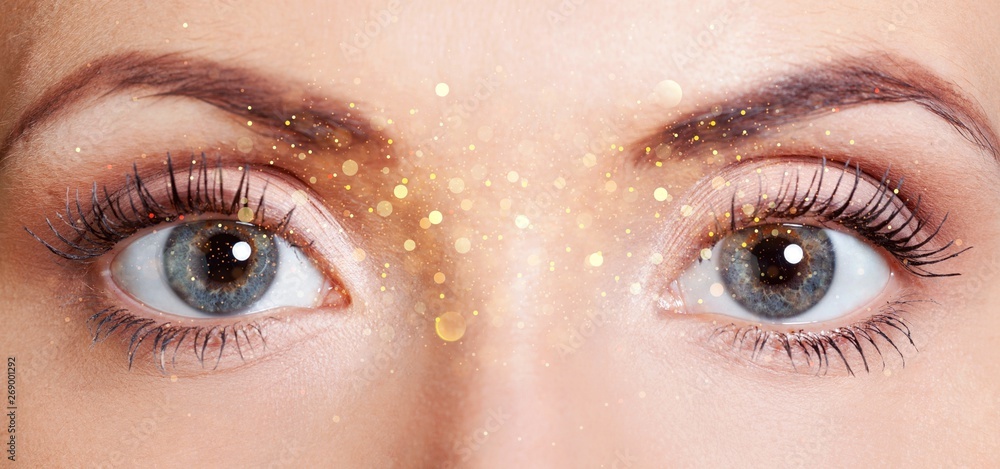 Naklejka premium Beautiful female open eyes and light illustration