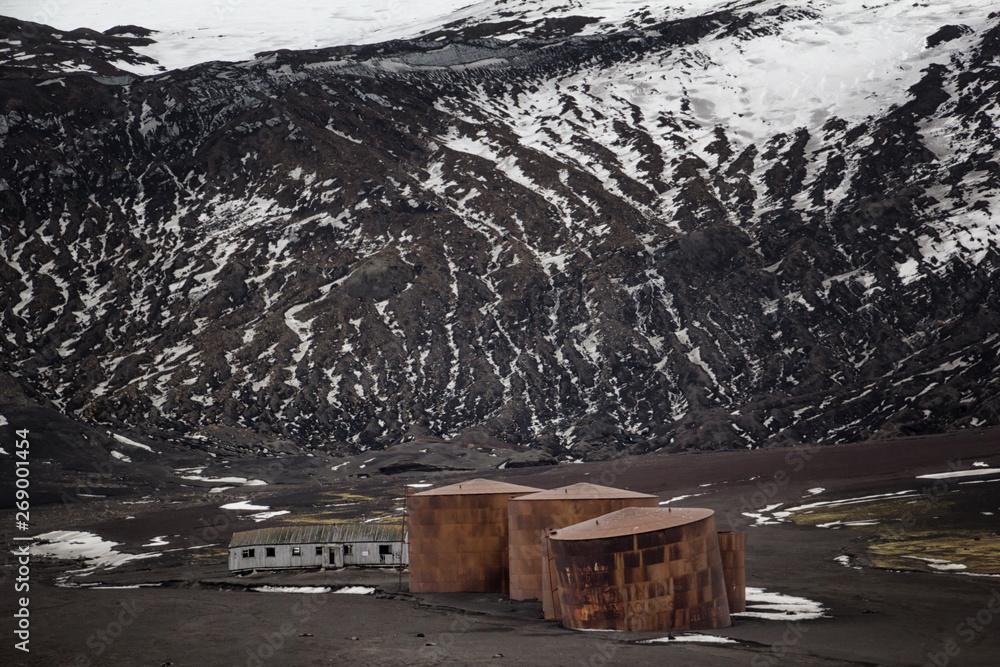 Old Whaling Station Structures on Deception Island, Antarctica