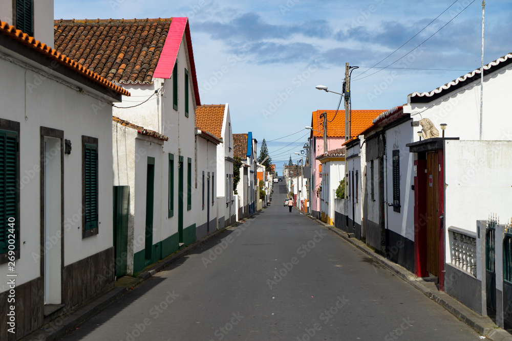 Traditional homes on a street of Ponta Delgada, Azores, Portugal Traditional homes on a street of Ponta Delgada, Azores, Portugal