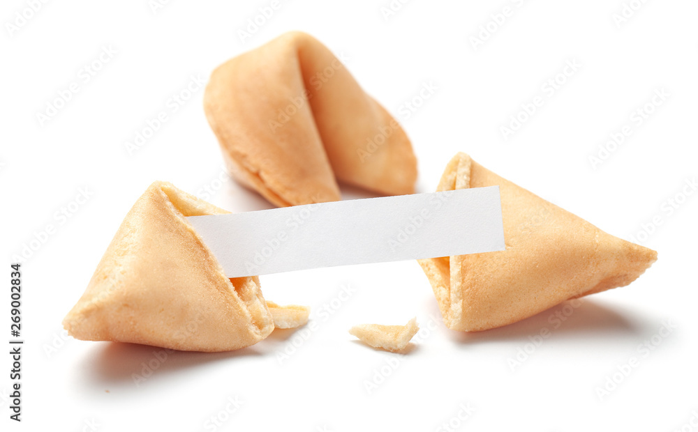 Chinese fortune cookies. Cookies with empty blank inside for prediction words. Isolated on white background. Chinese fortune cookies. Cookies with empty blank inside for prediction words. Isolated on white background.