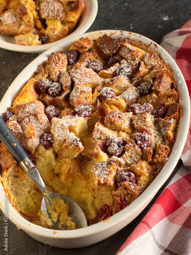 Leftovers bread pudding with summer fruits photo