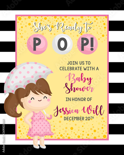 A Simple Baby Shower Invitation Card with Ready to Pop Baby Girl Theme 