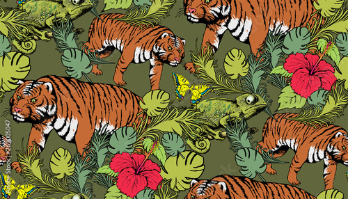 Pattern of tiger. Suitable for fabric  wrapping paper and the like. Vector illustration