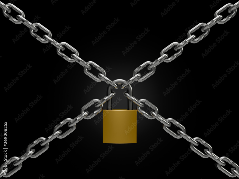 Flying golden lock isolated on black background. 3D rendering model illustration Flying golden lock isolated on black background. 3D rendering model illustration