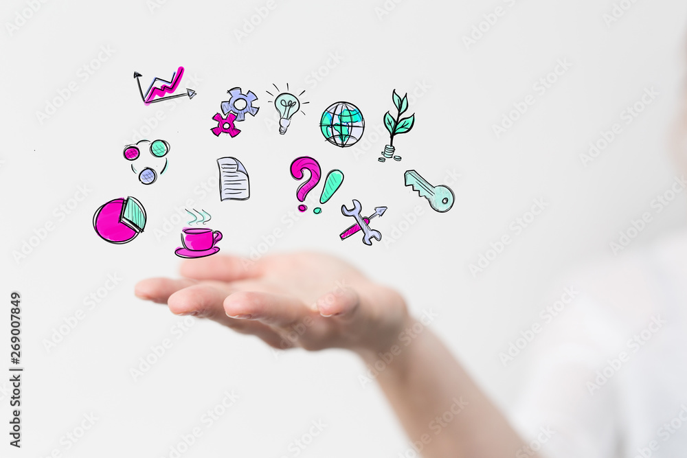 managment business icons in hand managment business icons in hand