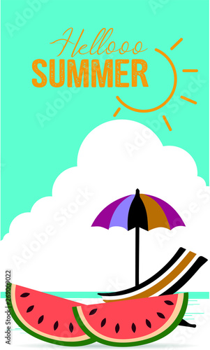 welcome summer with watermelon and sun loungers