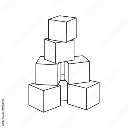 Outline block building tower for coloring book. Blank bricks for your own design, vector illustration on white background.