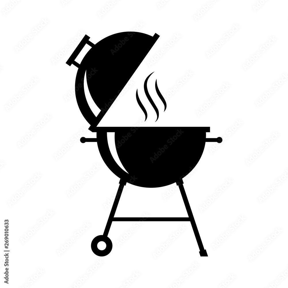Vecteur Stock Grill icon. BBQ isolated black sign on white background.  Symbol grill party on the open air. Barbecue elements. Vector illustration  | Adobe Stock