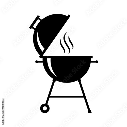 Grill icon. BBQ isolated black sign on white background. Symbol grill party on the open air. Barbecue elements. Vector illustration