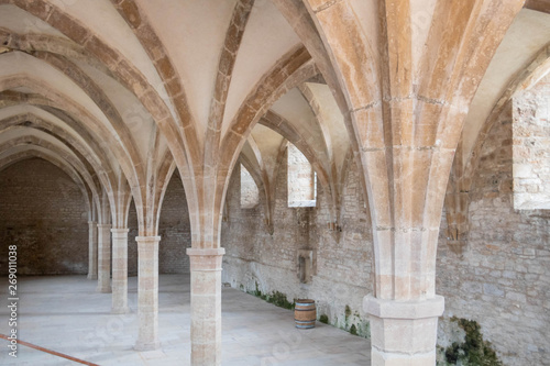 Caves historiques et un tonneau de vin dans l'abbaye de Cluny Saône et Loire, Bourgogne France Europe photo