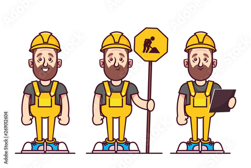 Cartoon Doodle Character: Builder. Vector Illustration