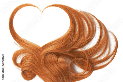Red hair in shape of heart  isolated on white background
