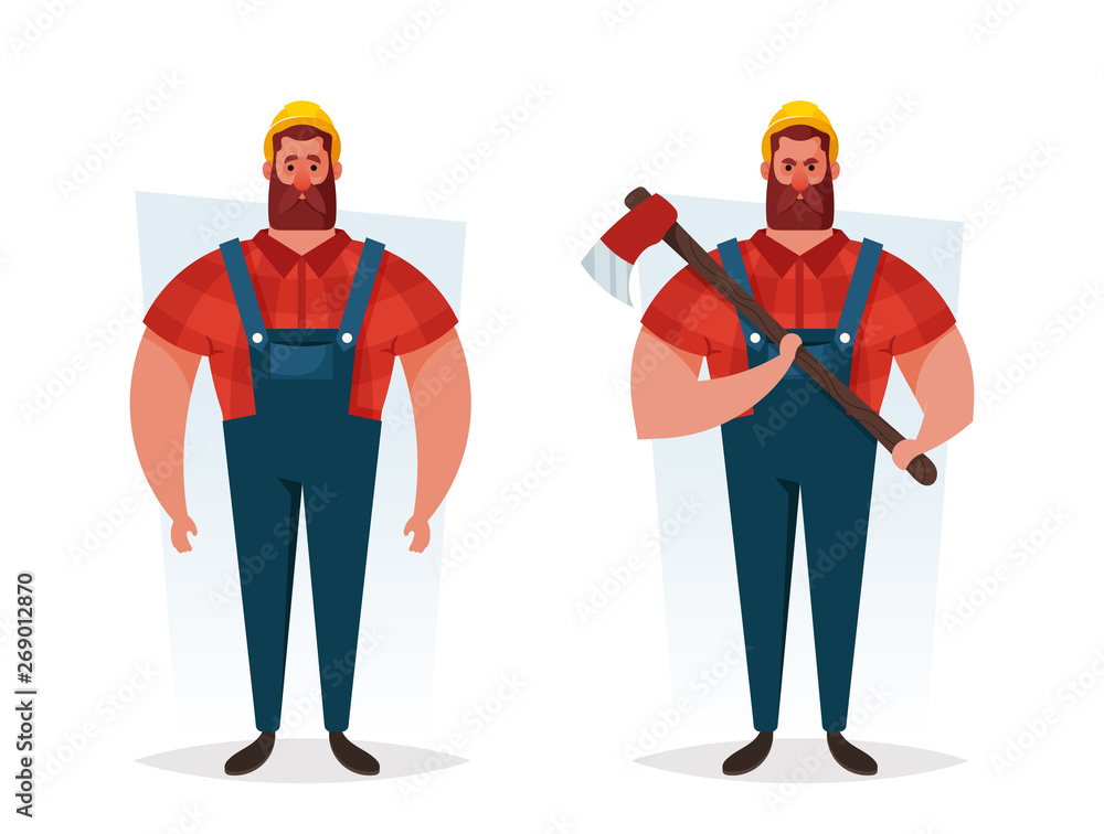 Bearded Worker: Lumberjack. Cartoon Style. Vector Illustration Bearded Worker: Lumberjack. Cartoon Style. Vector Illustration