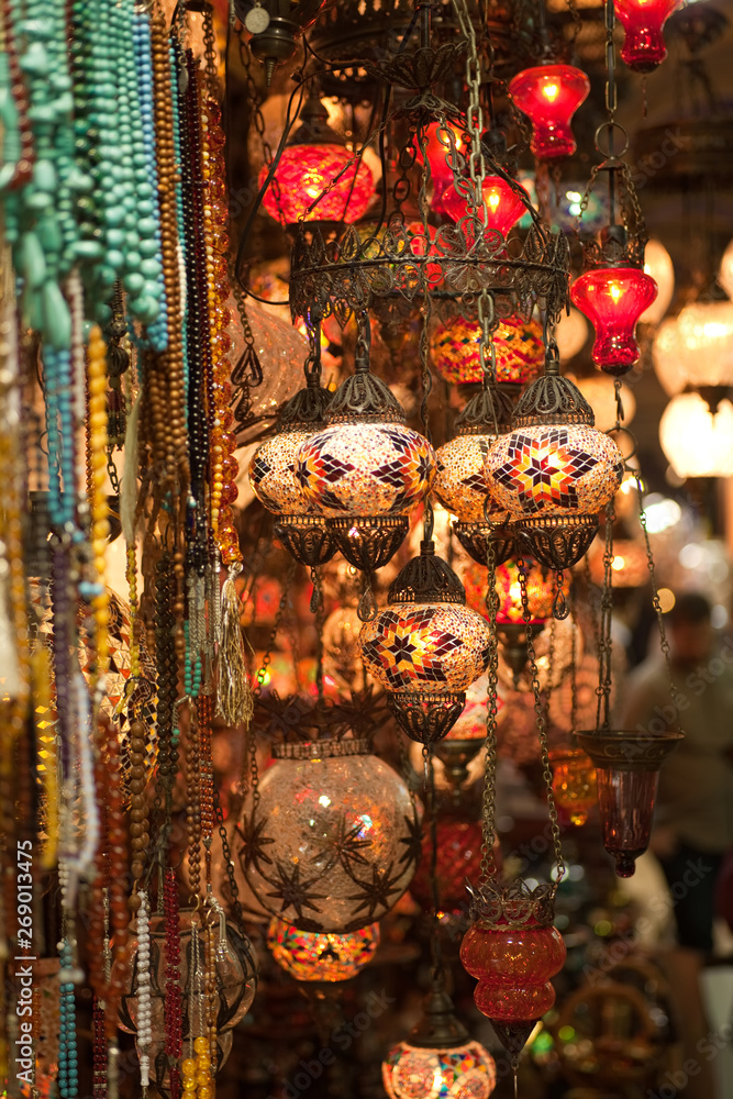 Mosaic Turkish lanterns in Grand Bazaar, Istanbul, Turkey