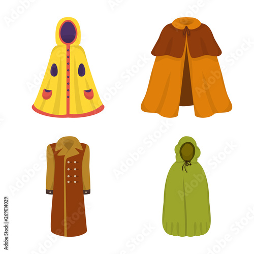 Vector design of cloak and clothes icon. Collection of cloak and garment vector icon for stock.