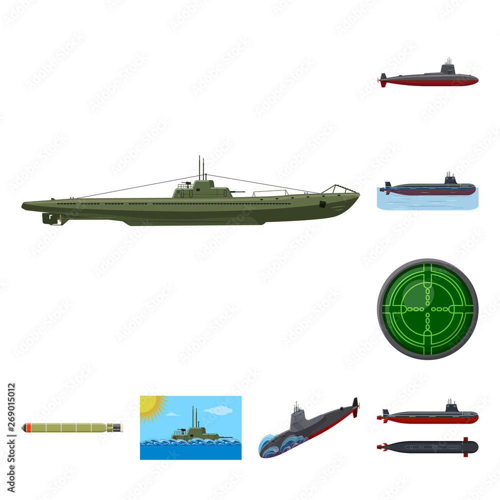 Isolated object of boat and navy icon. Set of boat and deep   vector icon for stock.