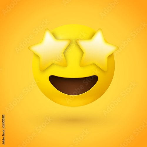 Grinning Face With Star Eyes - broad, open smile with stars for eyes as if seeing a beloved celebrity