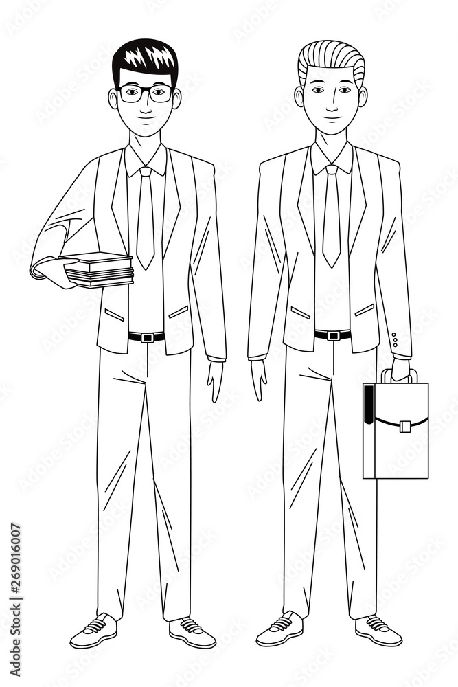 businessmen avatar cartoon character black and white