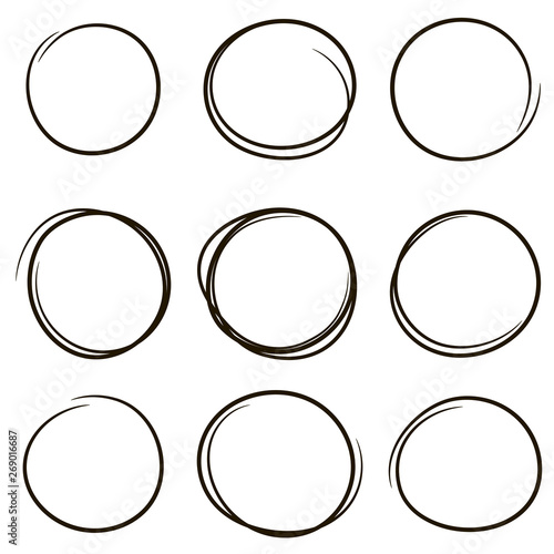Set of the hand drawn scribble circles