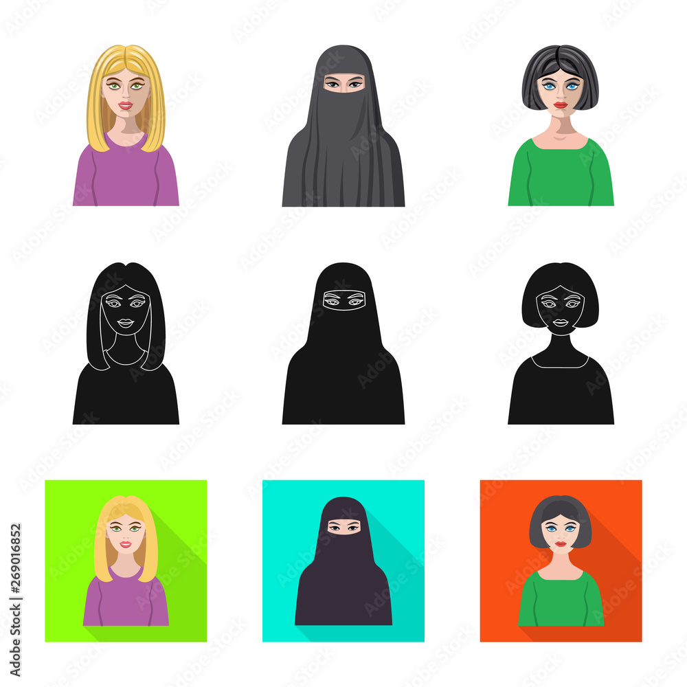 Isolated object of hairstyle and profession logo. Set of hairstyle and character stock vector illustration. Isolated object of hairstyle and profession logo. Set of hairstyle and character stock vector illustration.