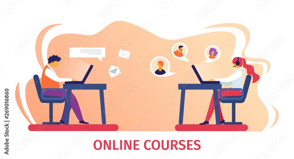 Online Courses Banner.Remote Studying in Internet.