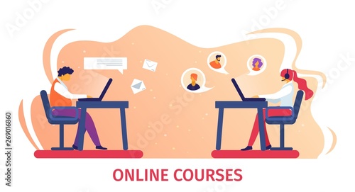 Online Courses Banner.Remote Studying in Internet.