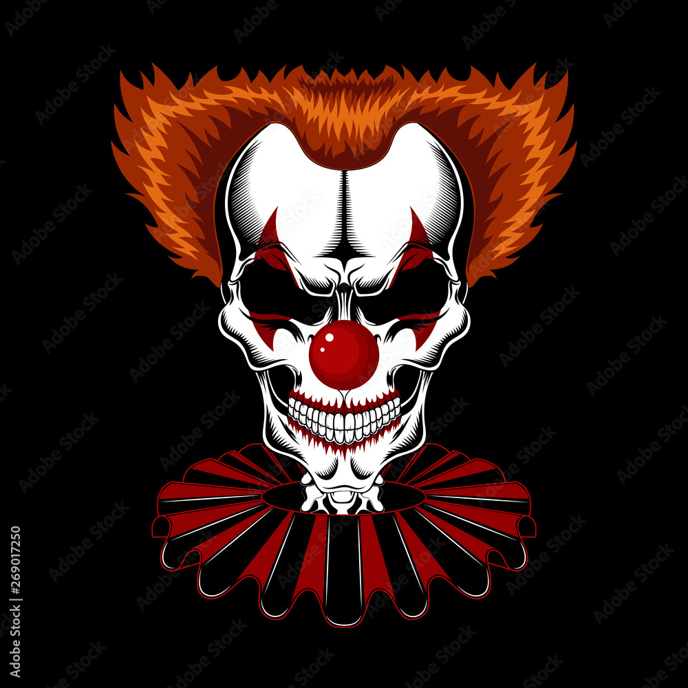 Vector image of the skull of a clown in a red jabot on a black background. Vector image of the skull of a clown in a red jabot on a black background.