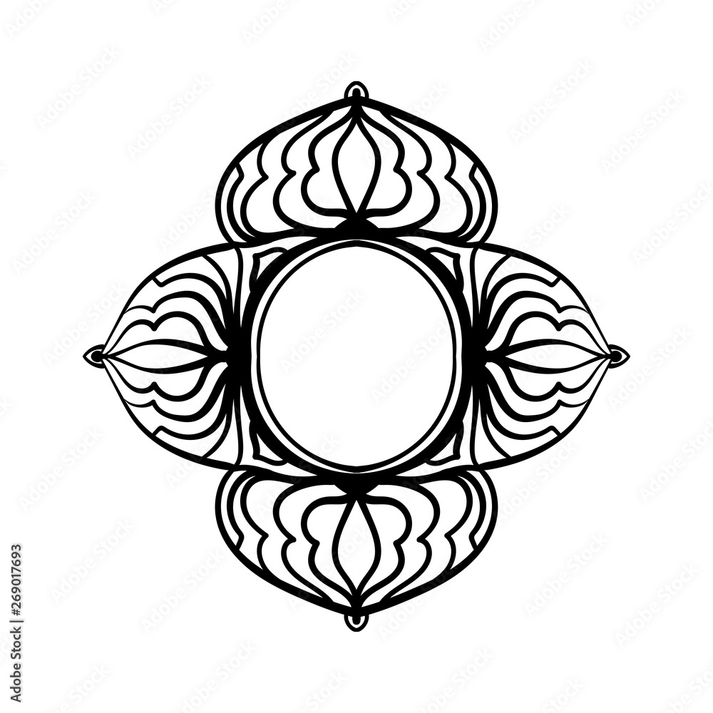 Decorative element. Lacy ornament. Abstract pattern in circle. Coloring book page for adults.