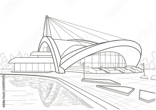 abstract architectural linear sketch concerthall building