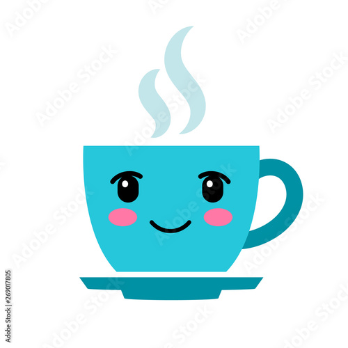 Cute cartoon blue coffee cup with eyes