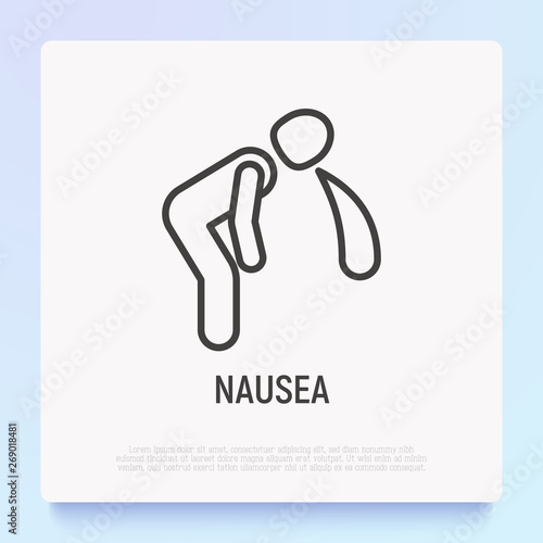 Nausea thin line icon. Modern vector illustration of vomiting.