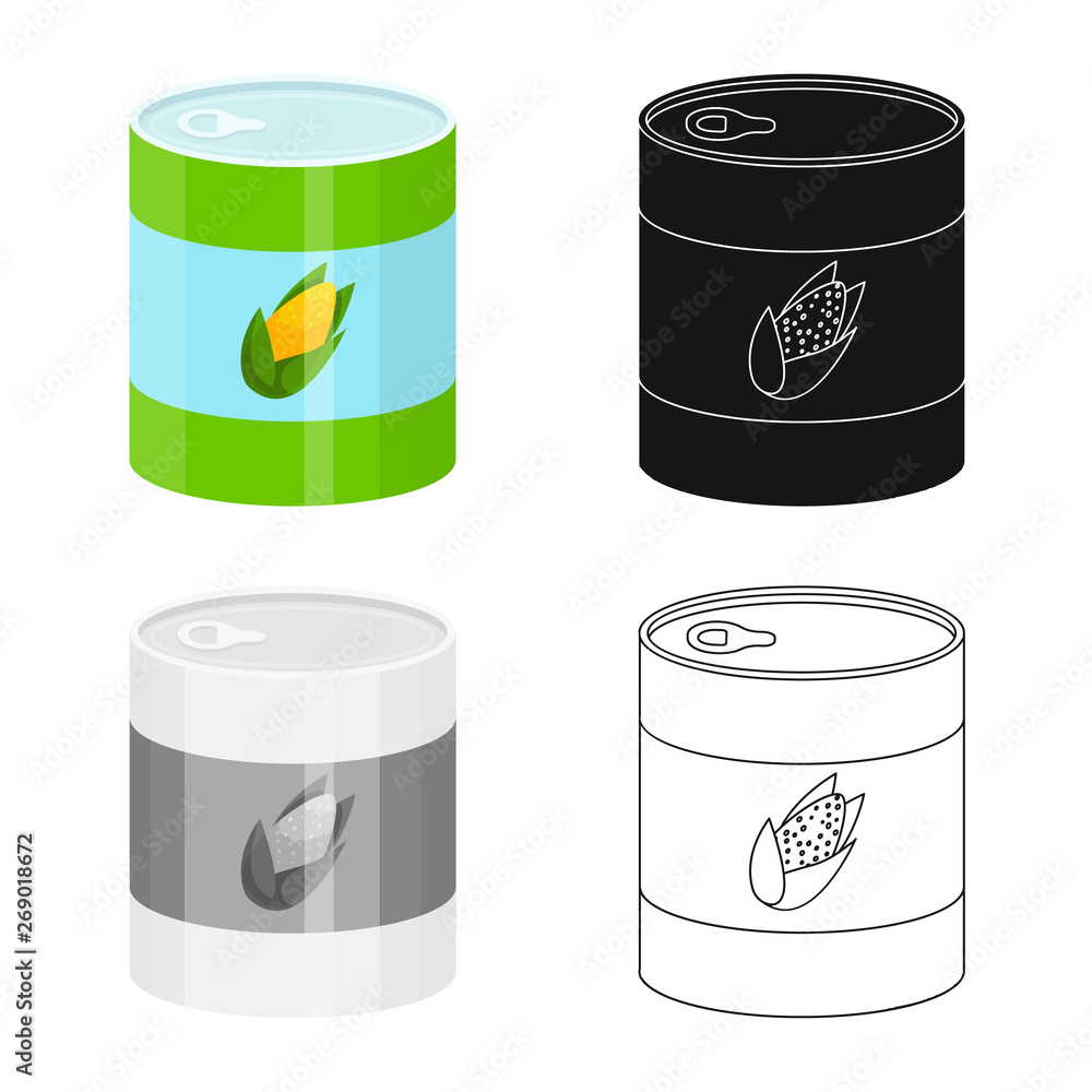 Vector illustration of corn and can icon. Collection of corn and goods stock symbol for web. Vector illustration of corn and can icon. Collection of corn and goods stock symbol for web.