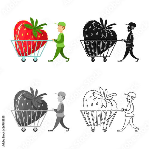 Isolated object of man and strawberry logo. Set of man and shopping stock symbol for web.